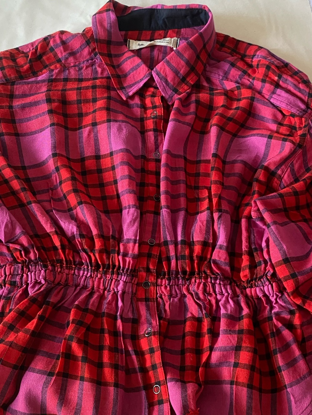 We The Free Red & Pink Plaid Button-Front Shirt